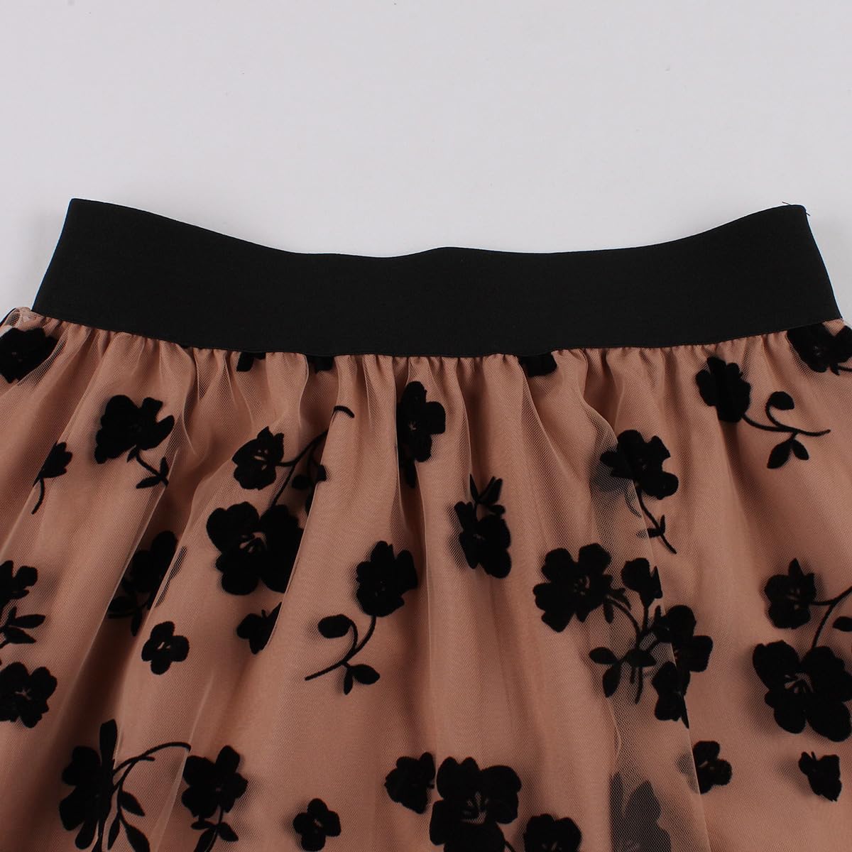 Odizli Rockabilly, gonna in tulle da donna, stile vintage, elasticizzata, a vita alta, con stampa a cuore, linea A