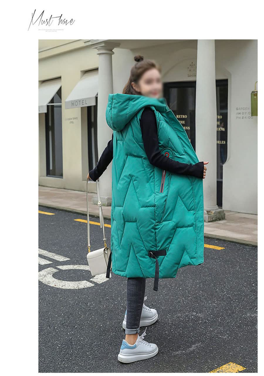 Gilet Invernale Lungo Da Donna, Con Cappuccio, Invernale, Senza Maniche, Caldo, Con Tasche, Gilet Invernale Imbottito Lungo Trapuntato Giacca Da Donna Smanicato Piumino,Verde,XL