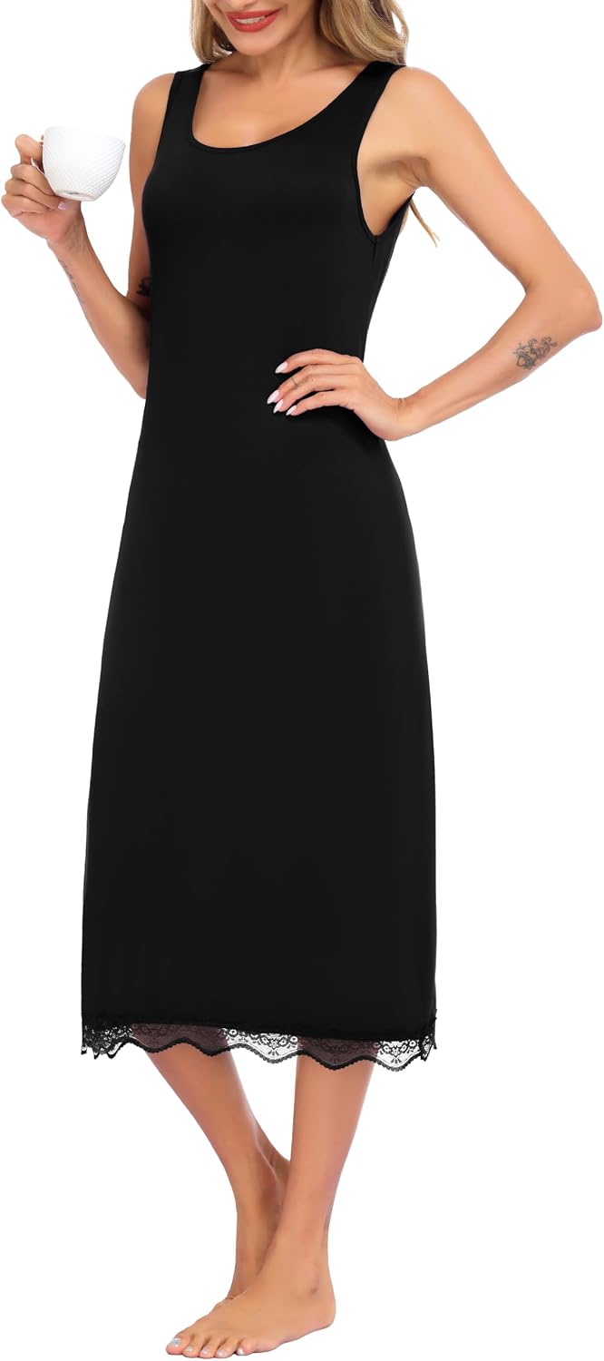 Lovasy Full Slip for Women Under Dress Wide Straps Long Slips Dresses Lace Sleeveless Tank Nightgown Sleepwear S-3XL