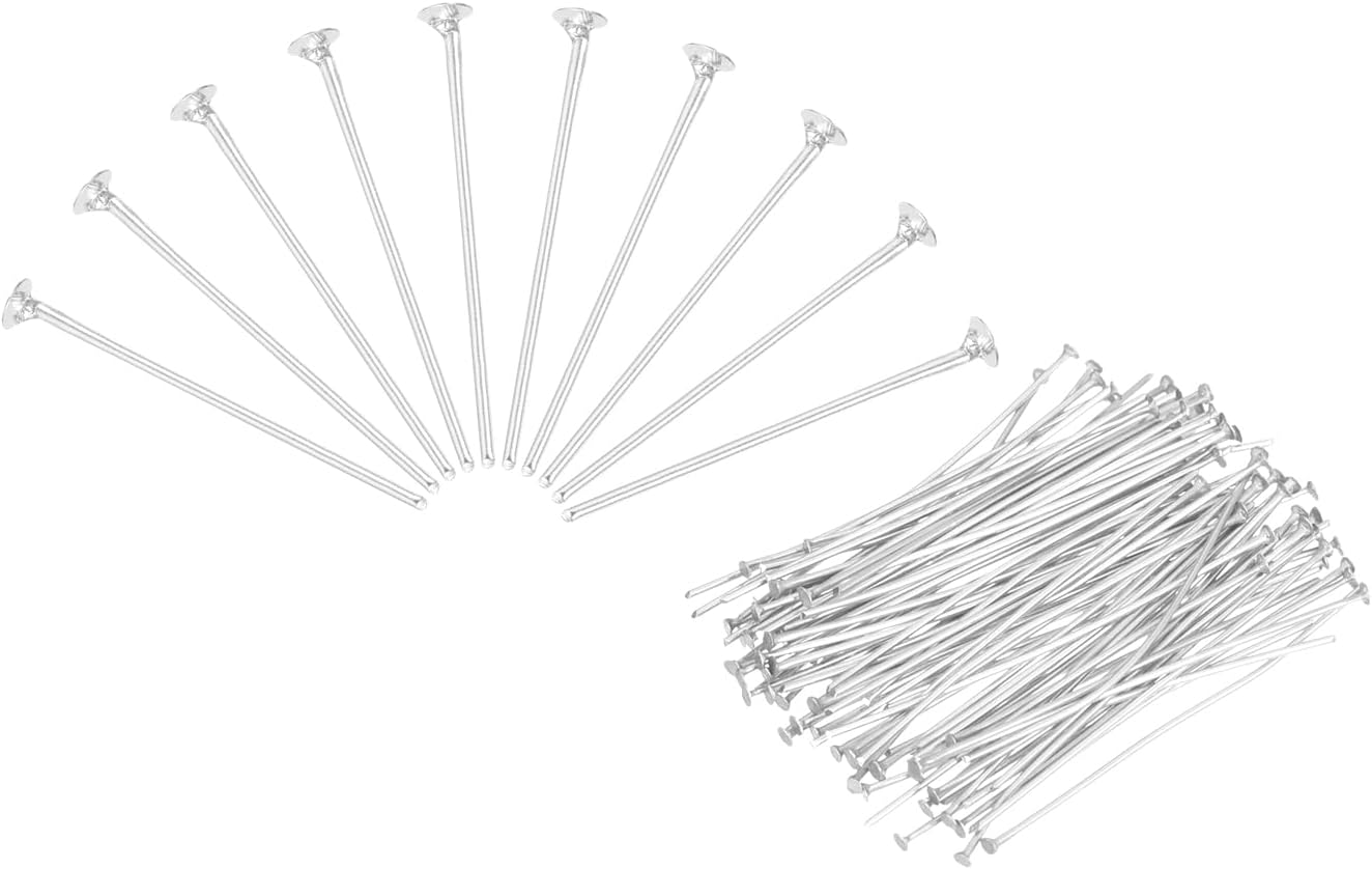 MECCANIXITY 200Pcs Flat Head Pins for Jewelry Making 35mm Brass Flat Head Pins Jewelry Head Pins for Craft Earring Bracelet Necklace Pendant Supplies 20 Gauge Silver