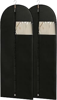 Perber Dress Bags for Gowns, 65'' Long Garment Bags for Hanging Clothes, Dress Garment Bag, Black Dress Bag with Clear Window for Dresses, Coats, Uniforms（2 Packs）