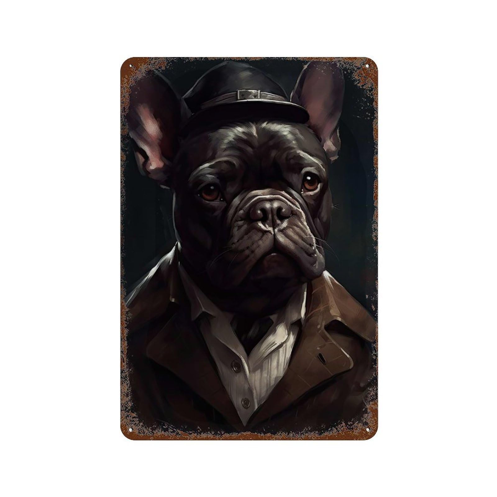 Rust Effect French Bulldog Gangster Aged Metal Wall Plaque 11.8"x7.9", Shabby Chic Decor for Basement, Hobby Room And Garage Decor