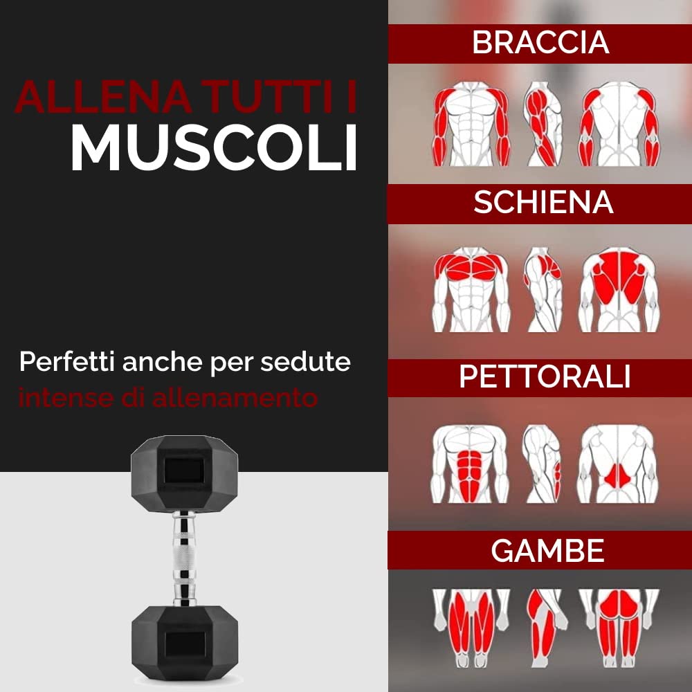 FFitness Manubrio Professionale da 15 Kg Bilanciere Esagonale Gommato con Impugnatura Sagomata Peso Palestra Home Gym