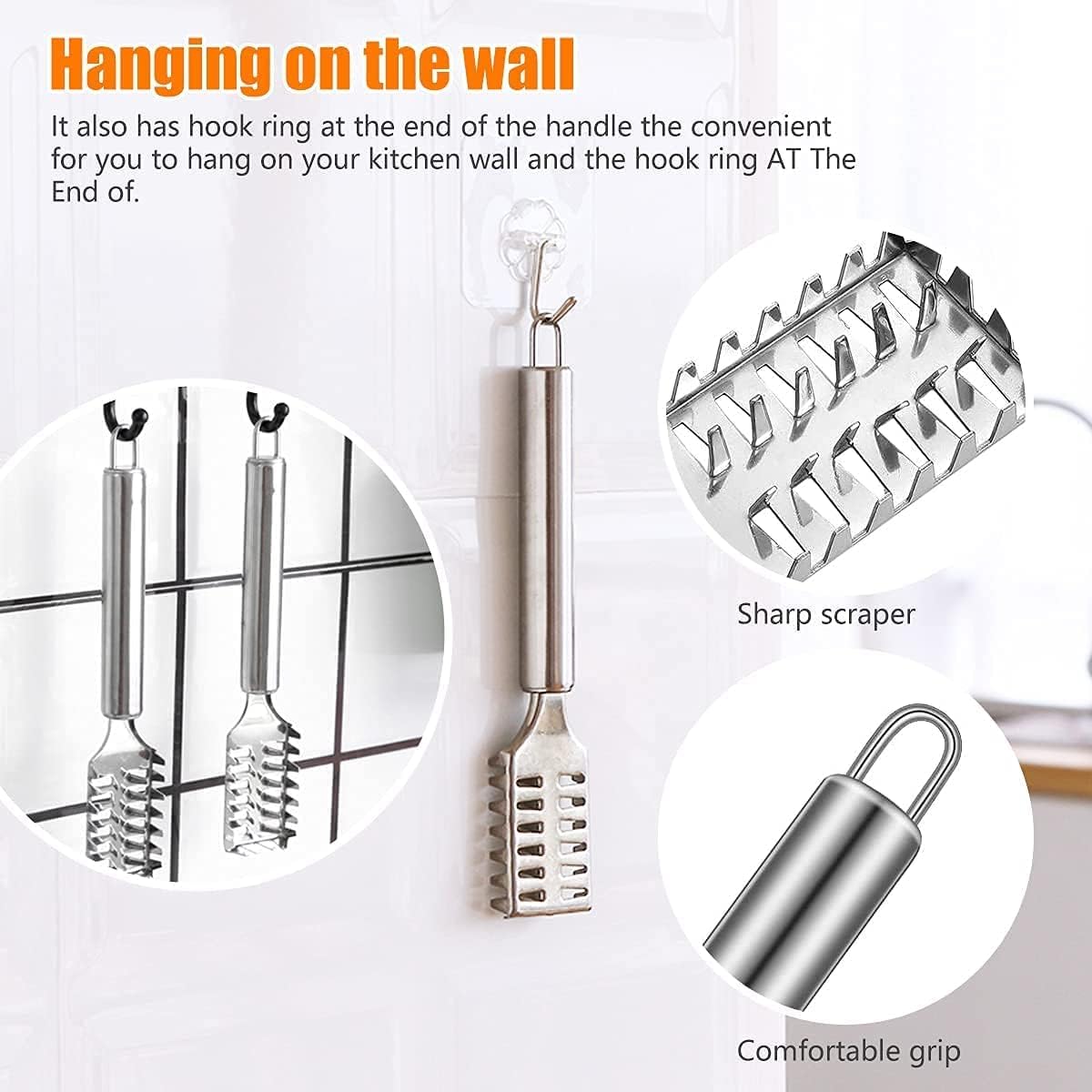 Kitchen Fish Scale Scraper Remover Scale Knife Peeler Skin Peeler Fish Tools Fish Skin Remover Stainless Steel Sawtooth Fish Cleaning Brush for Kitchen Fish Scaler Cutting Knife 4
