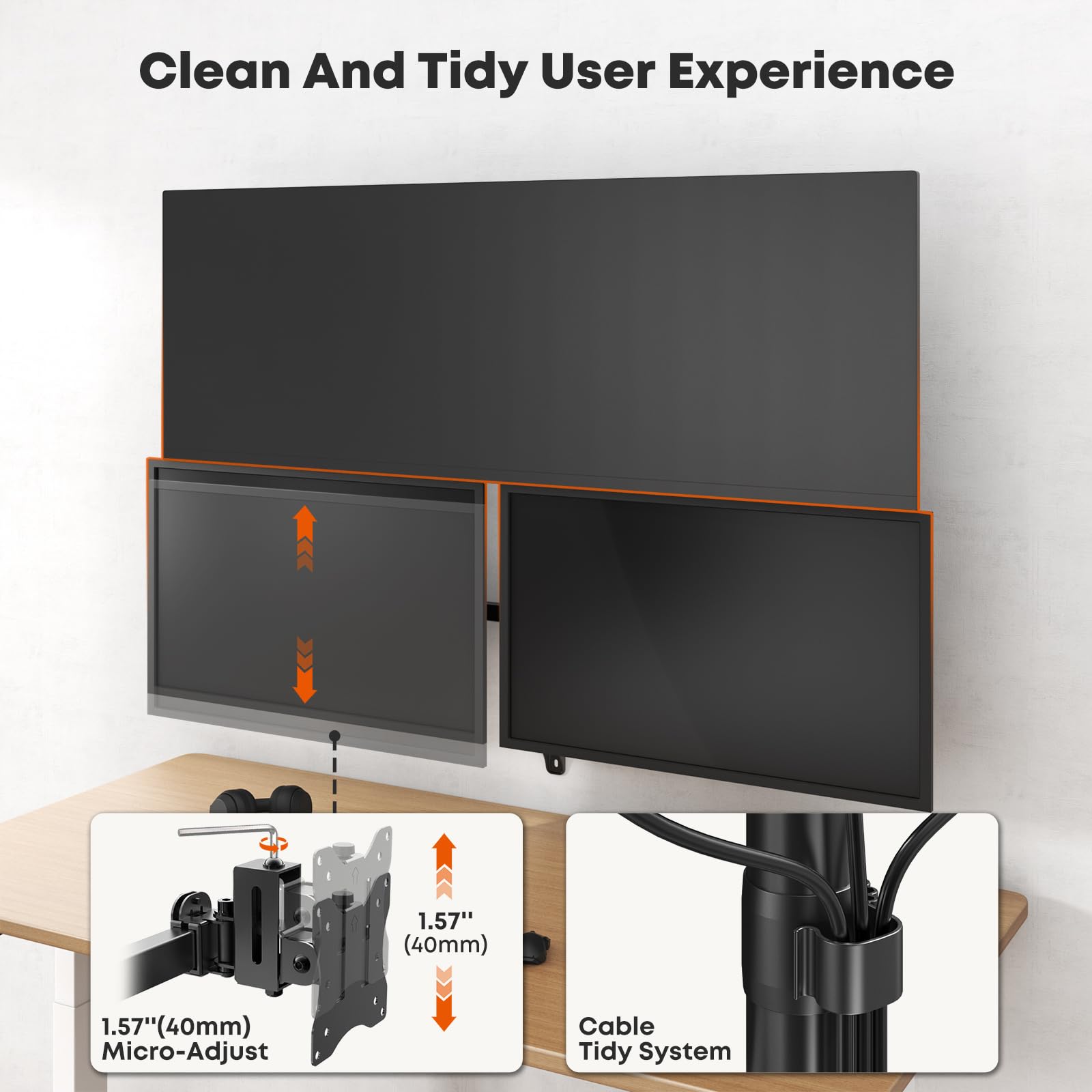 Support Mural Triple Écran 49" VESA 75/100 Noir
