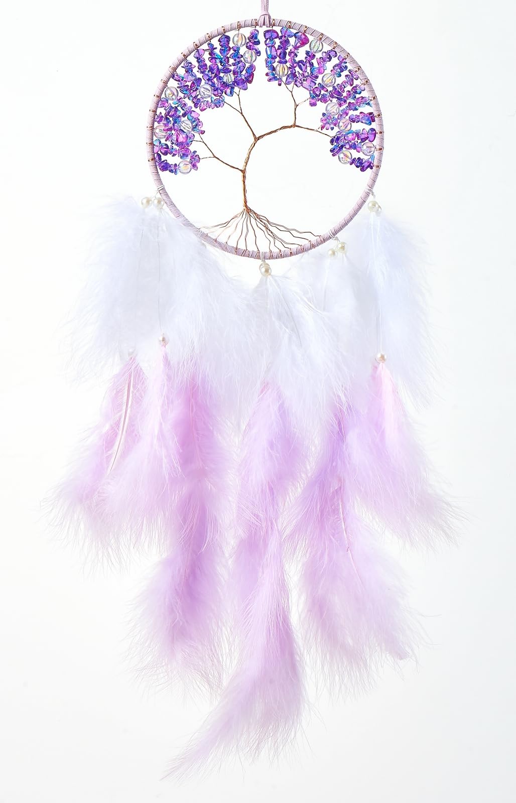 Holsm-Iii Girls Purple Tree Of Life Large Dream Catchers - Turkey Feathers With Amethyst, Handmade Chakras Dreamcatcher For Bedroom, Dream Catcher For Dream Catchers For Boys, Dream Catcher Wall Decor
