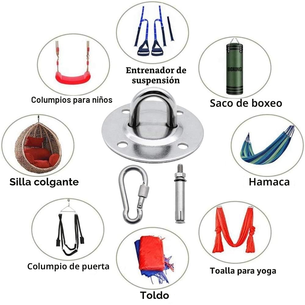 Anclaje para Pared Carga Maxima 500kg 2 Piezas Gancho de Techo para Sillón Colgante con Tornillos Pesados para Bolsas de Boxeo Hamacas Sacos de Arena Yoga Aéreo Gimnasios