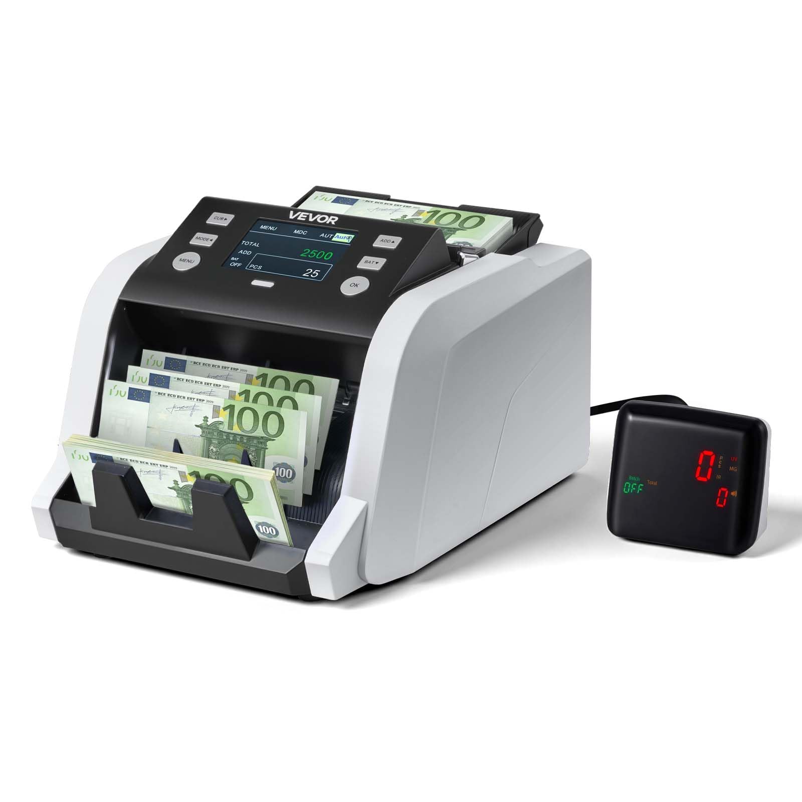 VEVOR Contabanconote Velocità 1200 banconote/min da Banco, Contasoldi con Conteggio del Valore, Rilevamento di Banconote False UV MG IR DD DBL HLF CHN, Display TFT, per Banconote Multiple Valori Misti