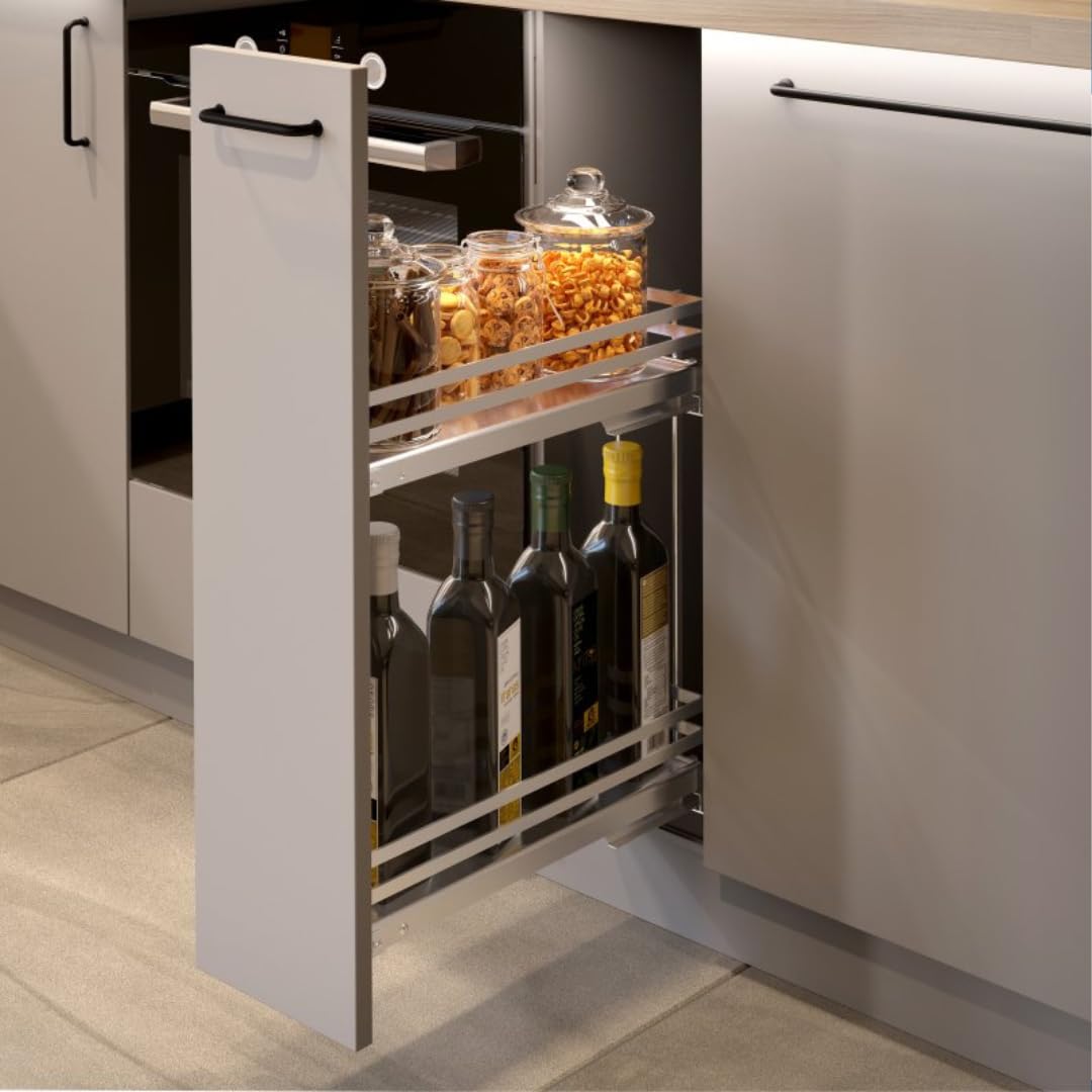 GTV - Organizer da cucina MOVIXPRO | Attrezzature cargo | Sistema di scaffalatura estraibile | Larghezza esterna 150 mm | 2 ripiani | Senza guide | Cromo