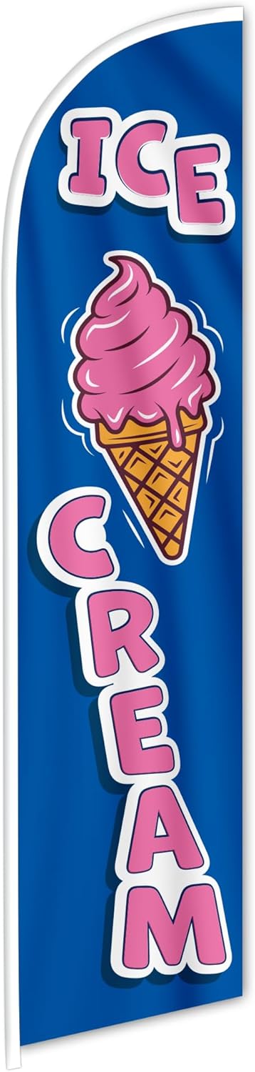Ice Cream Flag Feather - Swooper Flag - Ice Cream Decorations for Business Advertising - IceCream Sign 12ft x 2.5ft Polyester 150D (Pole and hardware are not included)