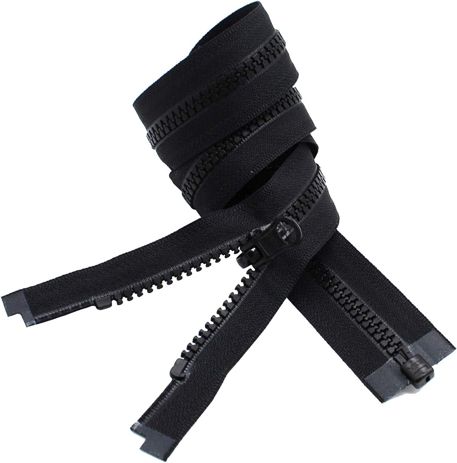 YKK - Vislon Jacket Zipper Reversible Slide YKK #5 Molded Plastic Separating End Color Black - Made in USA (Custom Length - 15 inches)