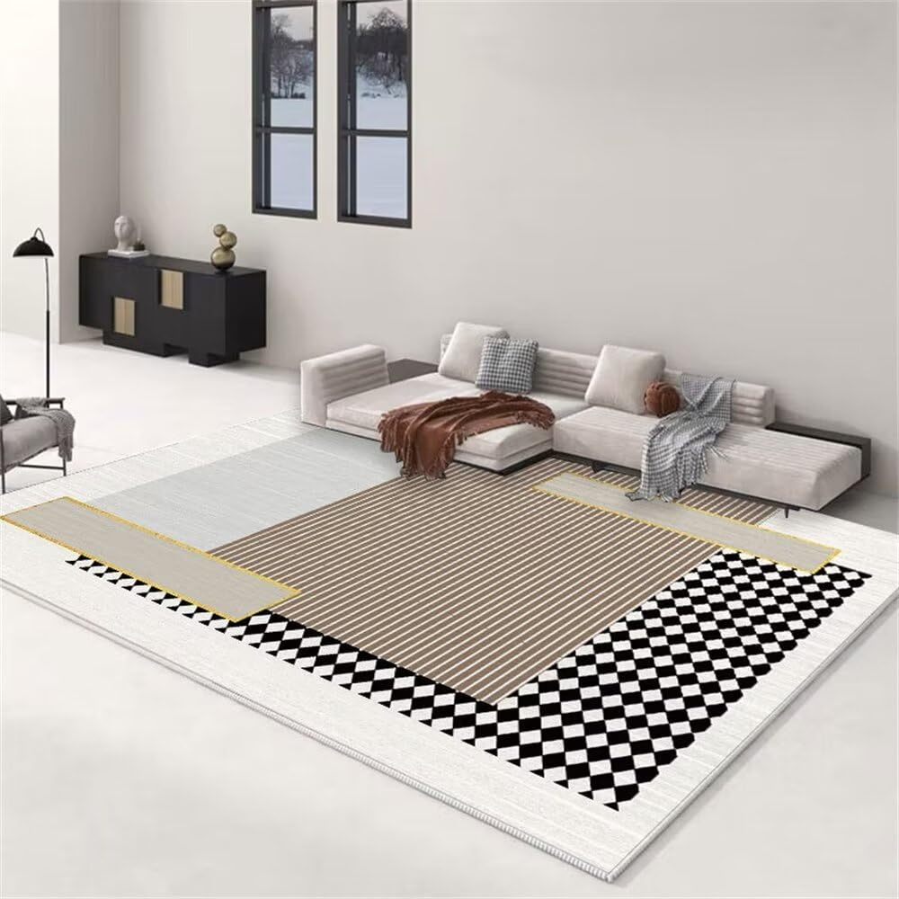 Tapis de chambre de garçons noir 50x80cm moderne motif à carreaux
