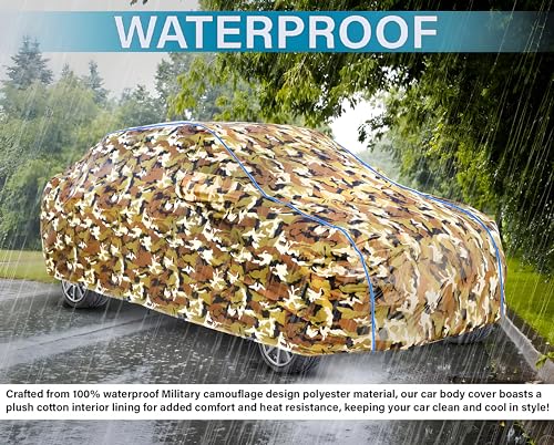 Image of Kerwa Car Cover Waterproof All-Weather Resistant Car Cover Compatible with Audi Q3 UV Protection Scratch Proof Soft Cotton Inner Layer Triple Stitched Elastic Bottom with Mirror Pockets (Army)