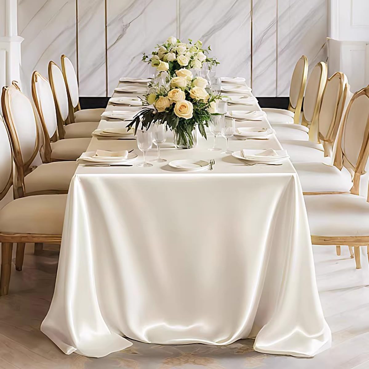 Fani 6 Tovaglie Da 305 Cm In Raso Color Avorio – Eleganti Per Matrimoni E Banchetti - 3