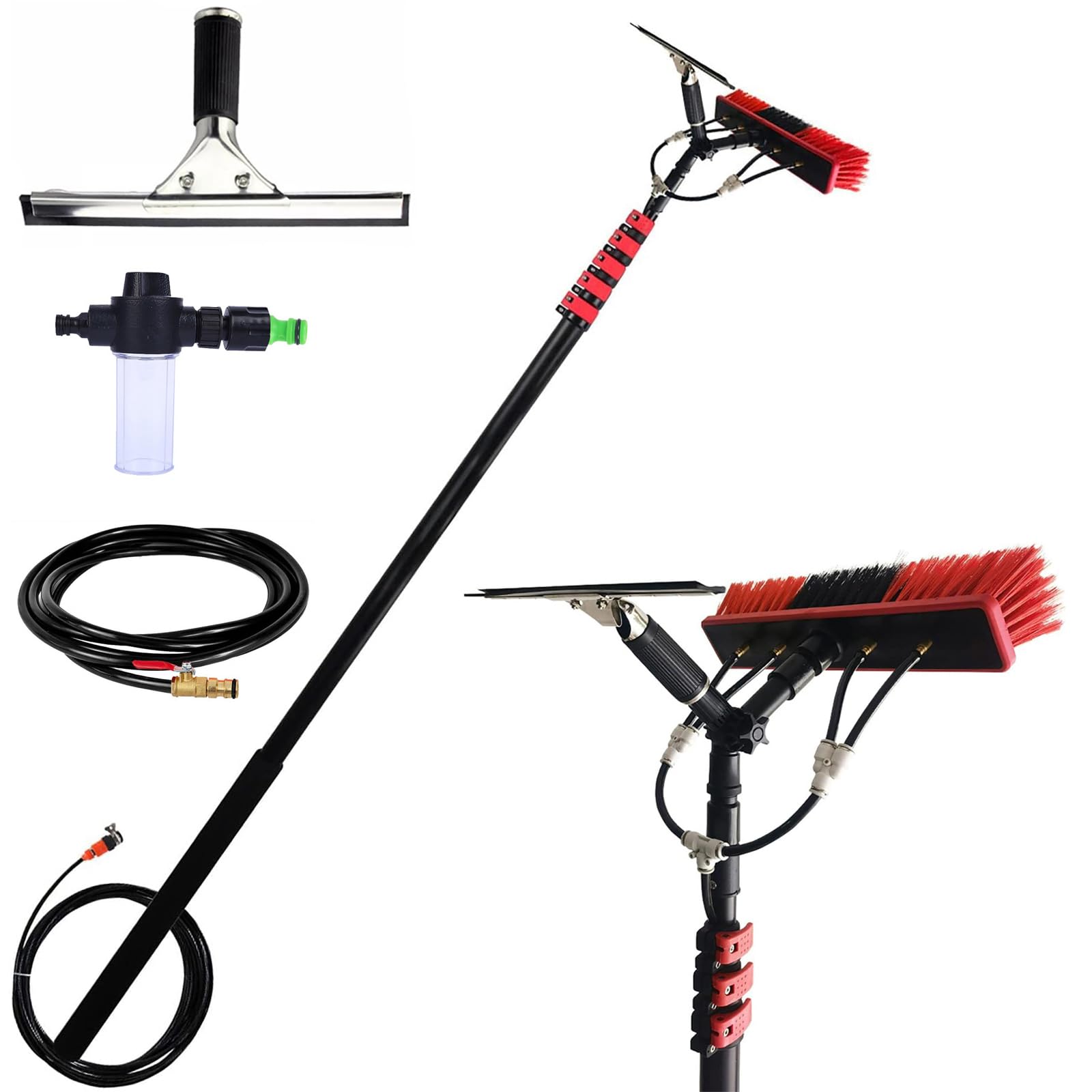 Aioneer Window Cleaning Pole Water Fed Telescopic Brush Extendable Solar Photovoltaic Panel Cleaner Brush Outdoor Conservatory Roof Washing Equipment Tools Brush Head-55cm Brush -4.6M