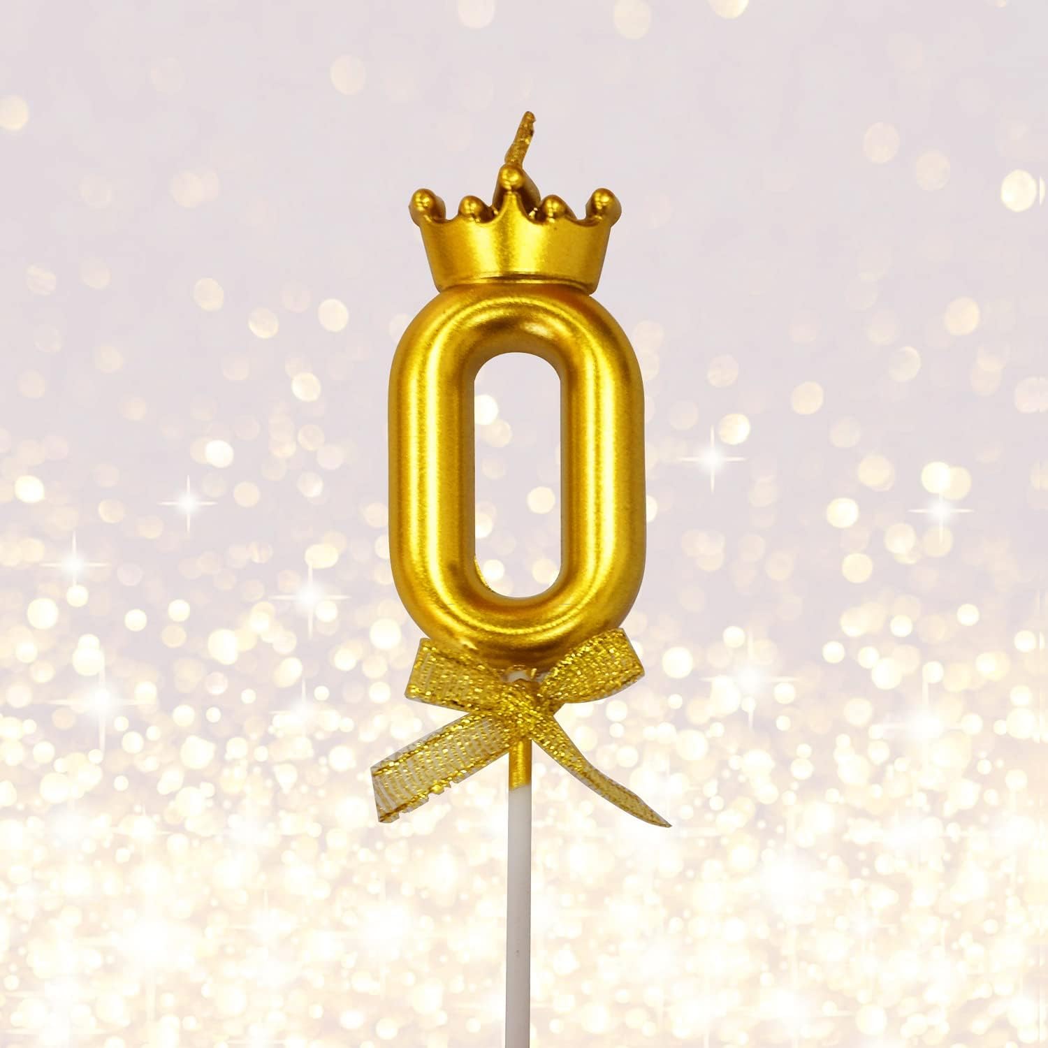 FI - FLICK IN 1 Pc 0 Number Candle for Birthday Cake Metallic Gold Number 0 Birthday Cake Decoration Zero Candle with Crown on Top Cake Topper 0-9 Number Candles for Anniversary (Pack of 1, Gold)