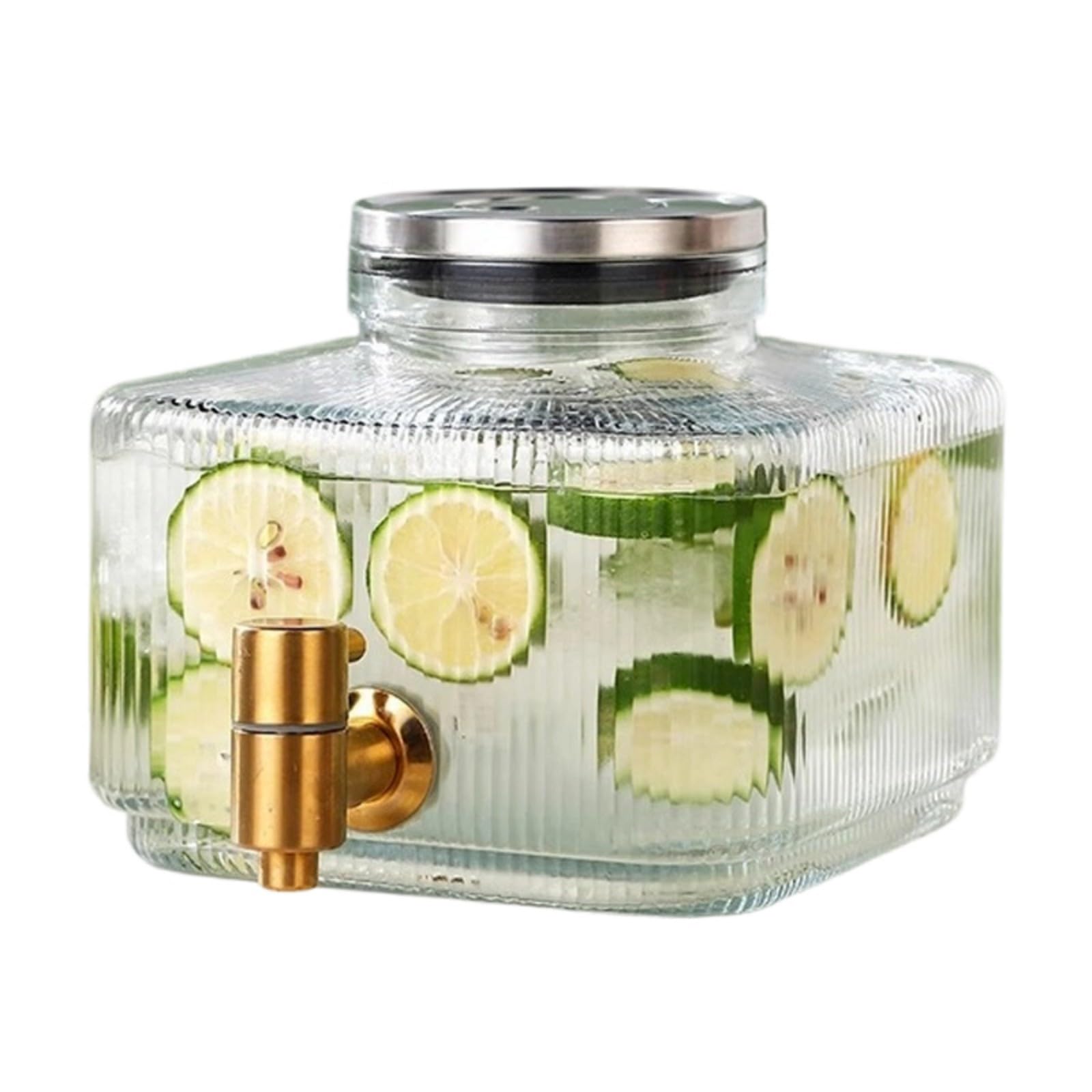 Limtula Glass Water Container Auto Serve Beverage Dispenser Produced for Crowds with Hygienic Removable Component Nonrust Steel Lid Pitcher