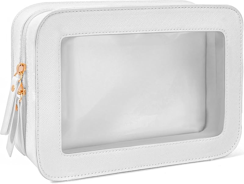 Necessaire transparente LETGO com zíper, organizador de cosméticos em PU, branca