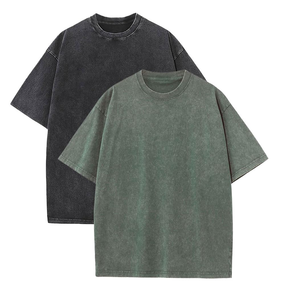 Botong Men's Black+Army Green Oversized Workout Shirts For Wo Vintage Heavyweight T Shirts For Casual Loose Pump Covers Gym 3XL