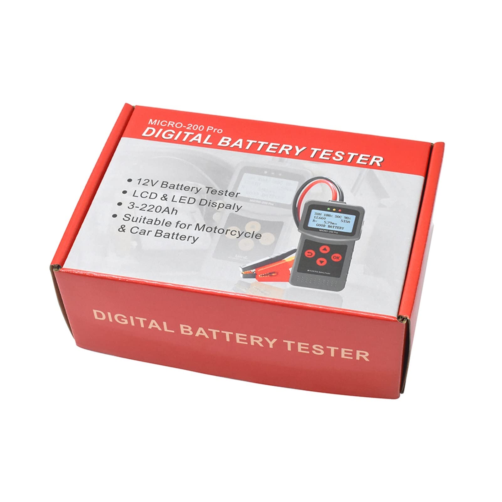 Tester per batterie, Micro-200Pro 12V 24V 40-2000CCA Capacità Digital Auto System System Analyzer Truck Motorcycle Automotive Auto Battery Tester, Evitare la batteria scarica(Version 1 Big Clip)