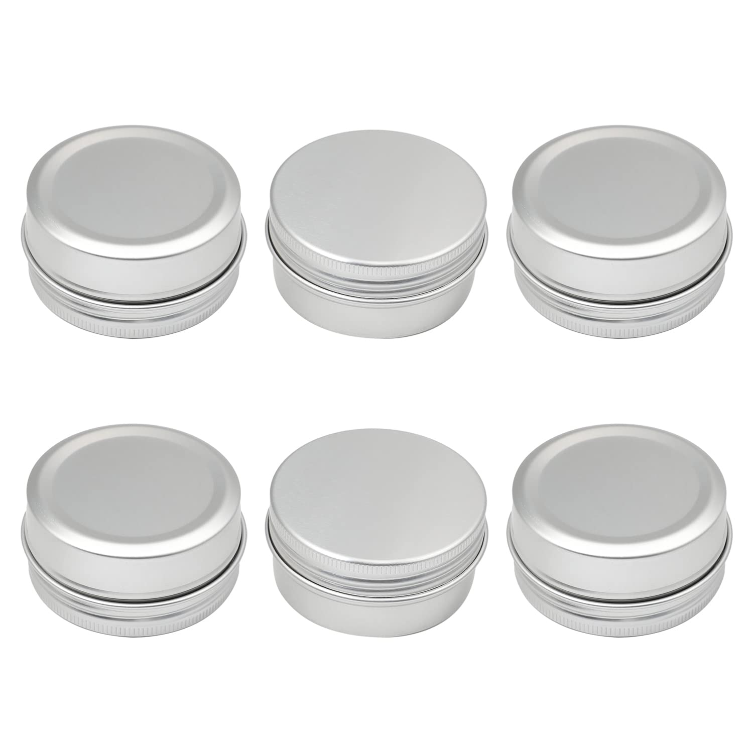 Othmro 6pcs 1.7oz Round Aluminum Alloy Tin Cans Jar Refillable Containers with Screw Lid for Salves Spices Lip Balm Tea Candies Silver 5728mm