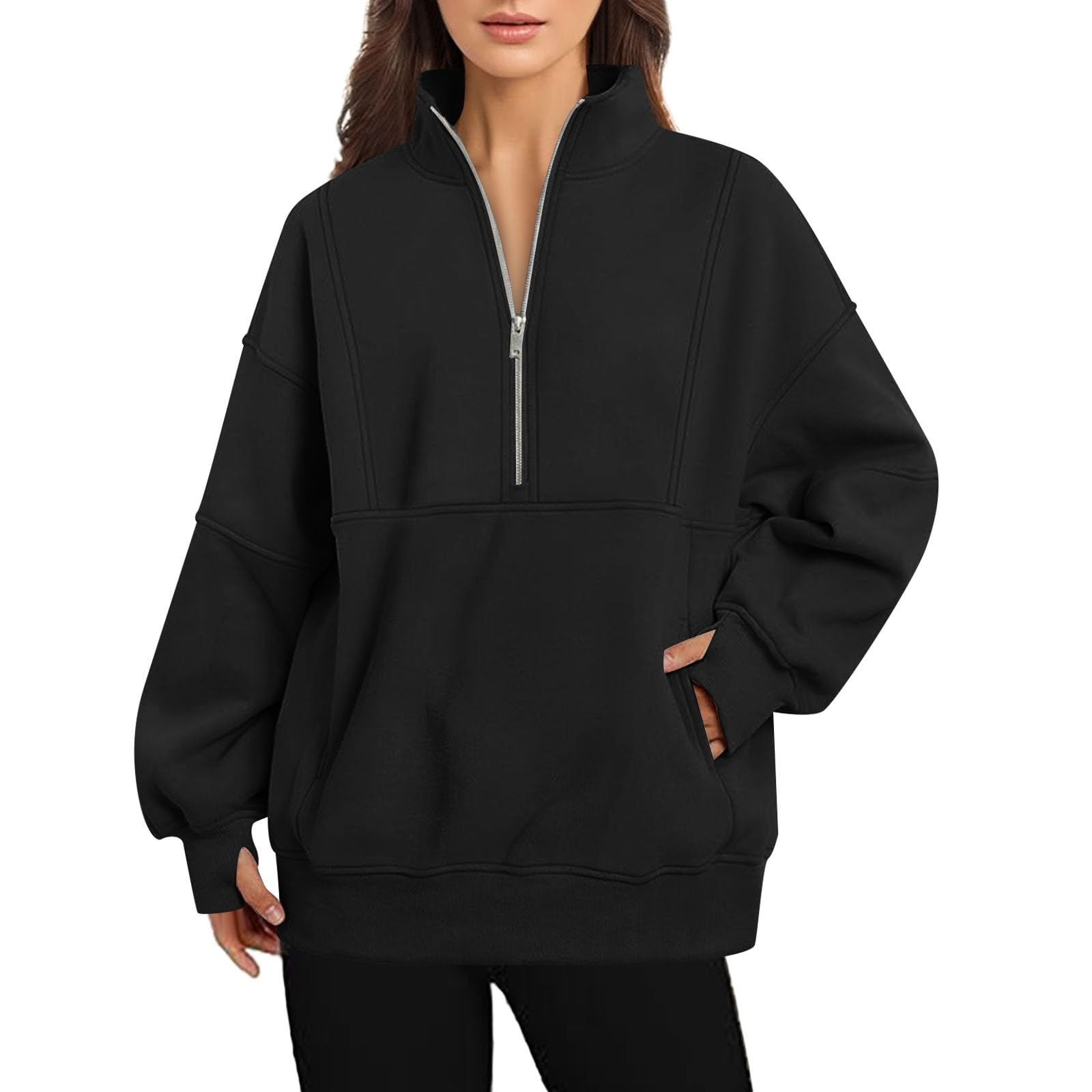 Sudaderas de gran tamaño con cuello alto para mujer, ajuste holgado, bloque de color occidental, forro polar, casual, con cremallera, suéteres divertidos, suaves, estéticos, para entrenamiento,