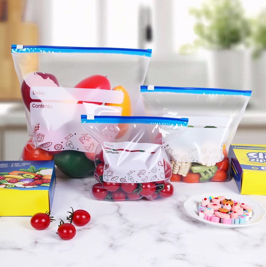 50Pcs Food Storage Freezer Bags, 3 Sizes  1L,2.25L,4.55L  Reusable Ziplock Bag For Batch Cooking Fruits Veggies Meat Snacks Bpa Free Zip Seal~p151615797 - View #11