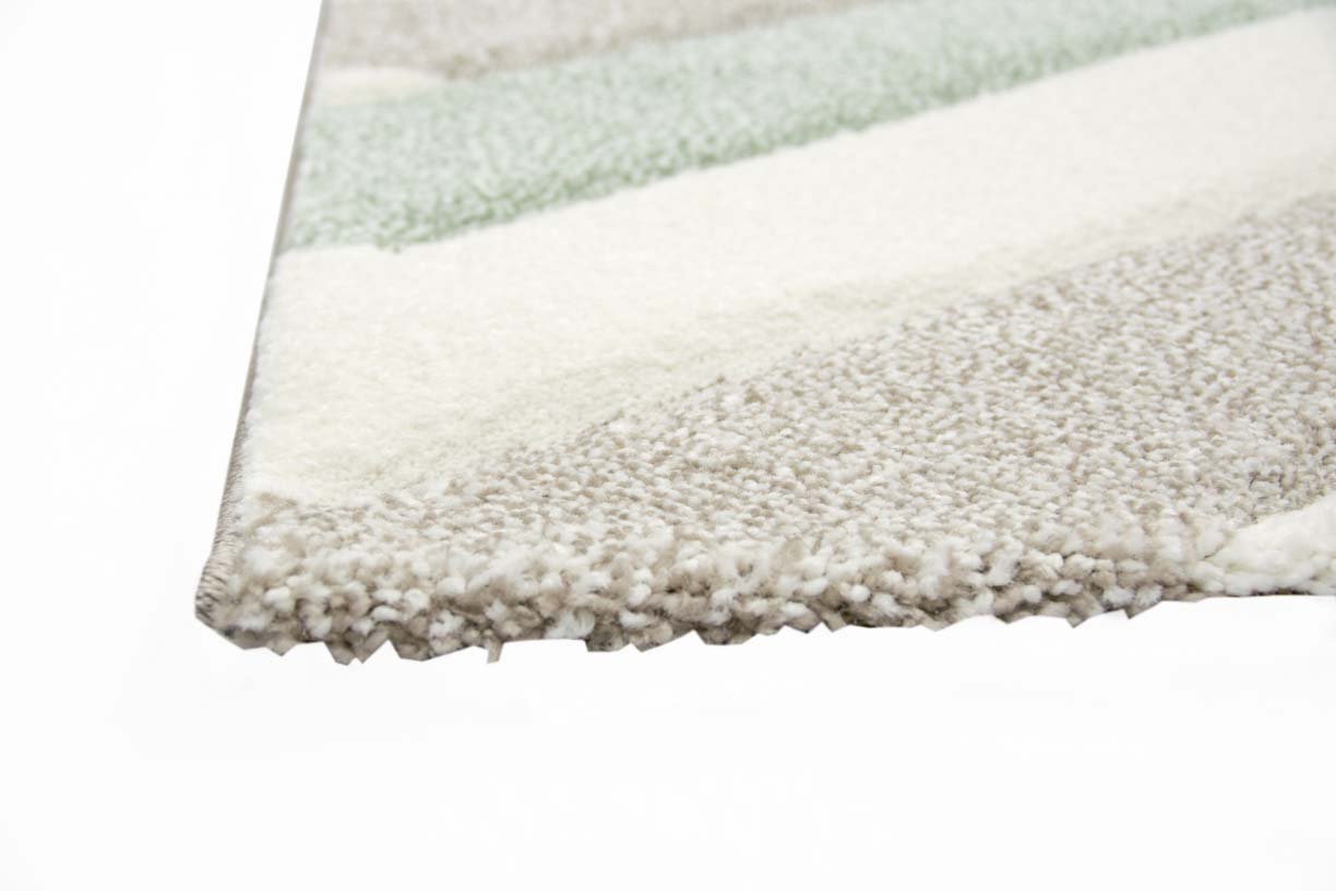 Traum Designer Teppich Moderner Wohnzimmer Kurzflor Mit Konturenschnitt Gestreift Pastellfarben Grün Creme Beige Größe 80 x 300 cm