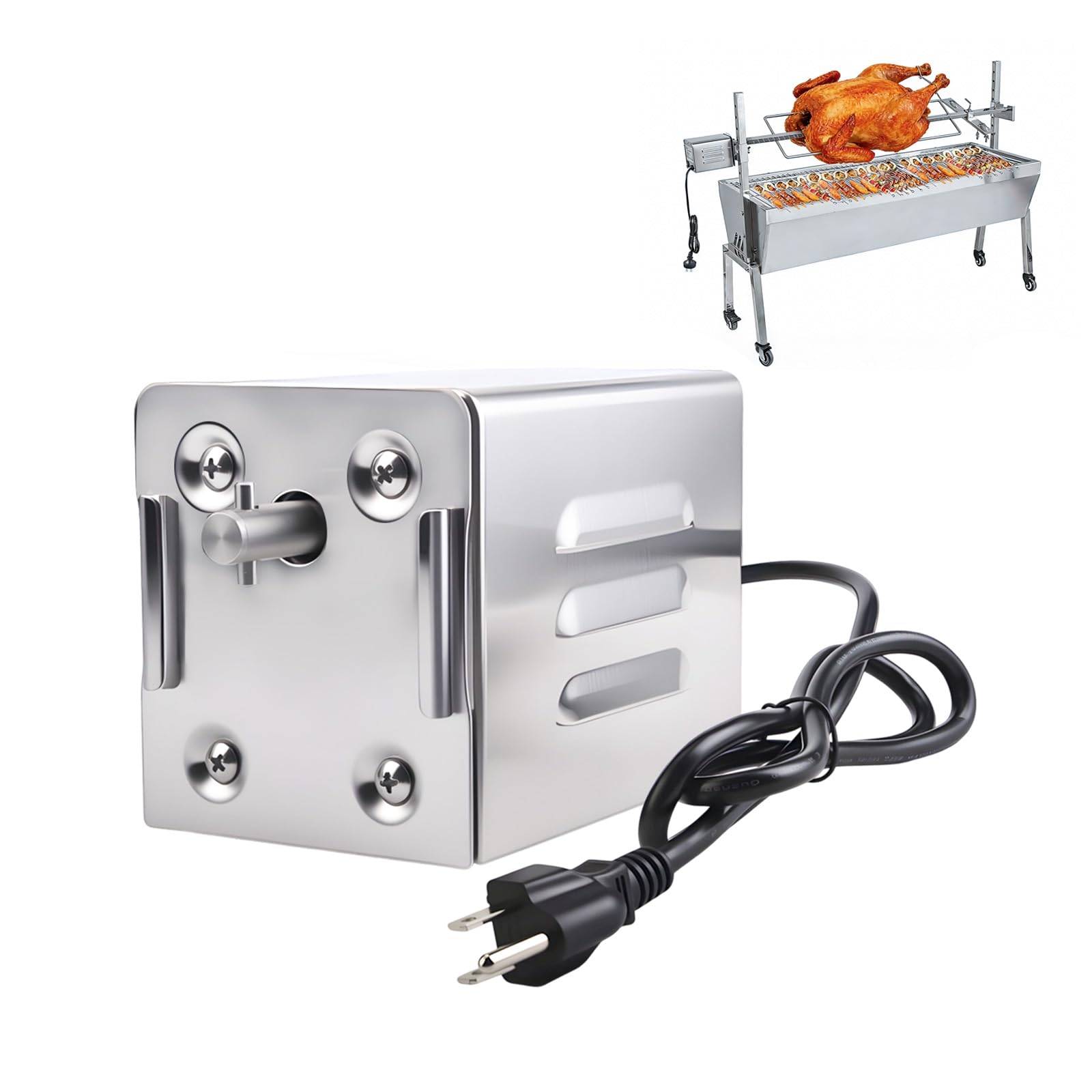 Moteur de rôtissoire 15 W – Moteur de rôtissoire pour barbecue jusqu'à 40 kg, broche de rechange universelle robuste pour rôtissoire de porc/chèvre/poulet, barbecue en plein air, camping et