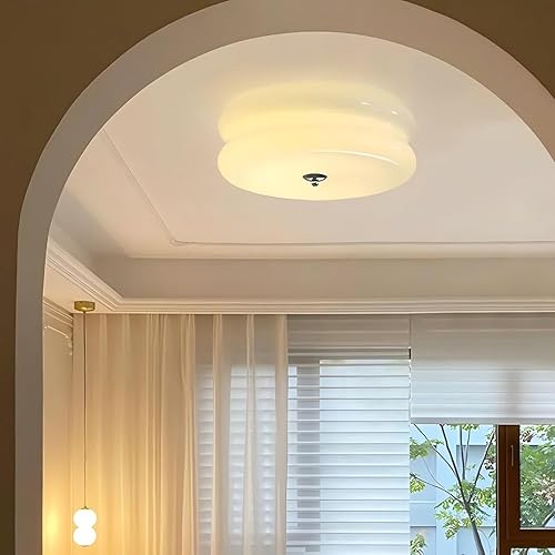 Miniatura 7 de Lámpara de techo moderna de mediados de siglo de 16 pulgadas, cristal verde leche, 5CCT seleccionable, regulable, lámpara de techo vintage grande