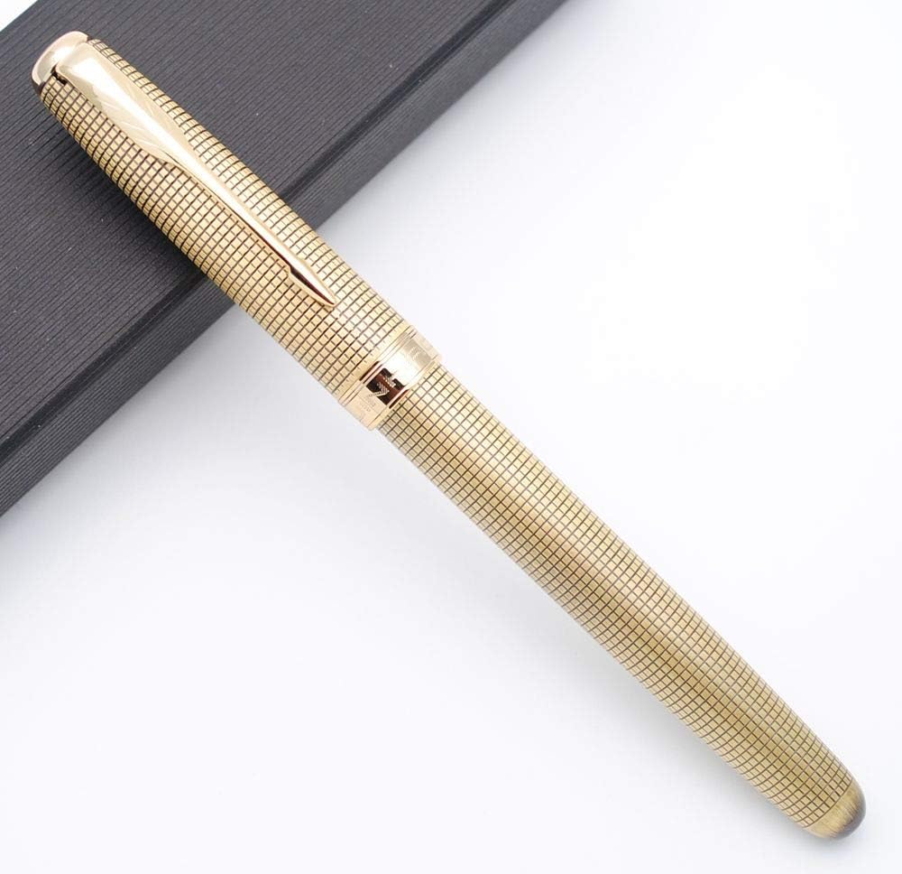 Jinhao 601A Fountain Pen - Black Fine Nib With Retro Copper Barrel & Silver Chainmail