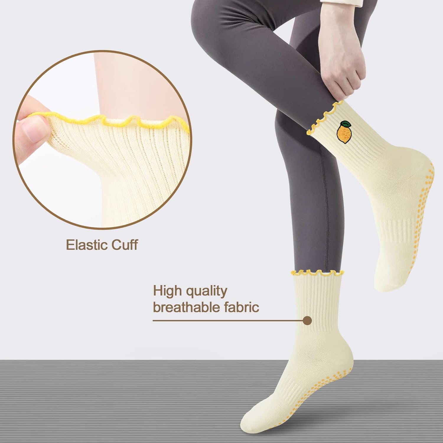 Pilates Yoga Grip Socks for Women, Bow-Patterned Ruffled Crew Socks Ideal for Fitness, Ballet Bar Work&Dance - Image 5