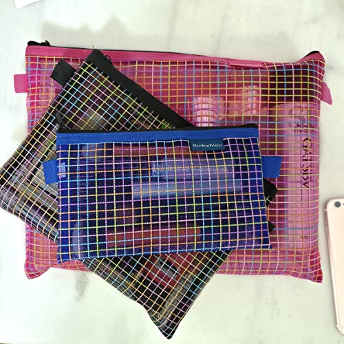 Zipper Bags, 6 PCS 3 Sizes, Mesh Zipper Pouch Clear Zipper Pouch Small Organizer bag Zipper Folder Bag Cosmetic Bags Travel Storage Bags, 3 Sizes, 6 Bags/Package, Colour Random.
