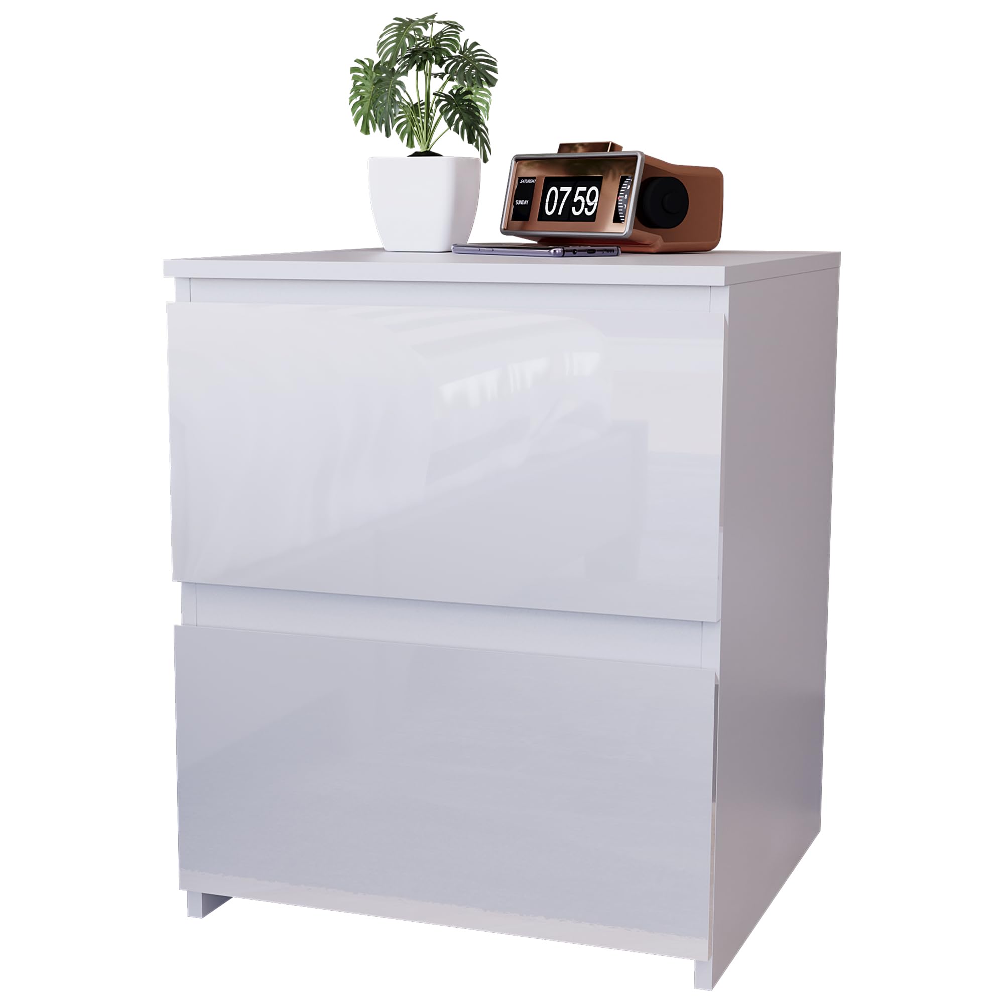 Vida Designs Glinton Commode de Chevet 2 tiroirs Blanc FSC 100%, Bois d'ingénierie, H 50 x W 43 x D 40 centimetres
