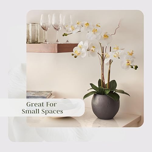 Miniatura 7 de Planta de orquídea blanca sintética, soporte de exhibición de flores artificiales de alta calidad para interiores de 25 pulgadas con hermosas flores