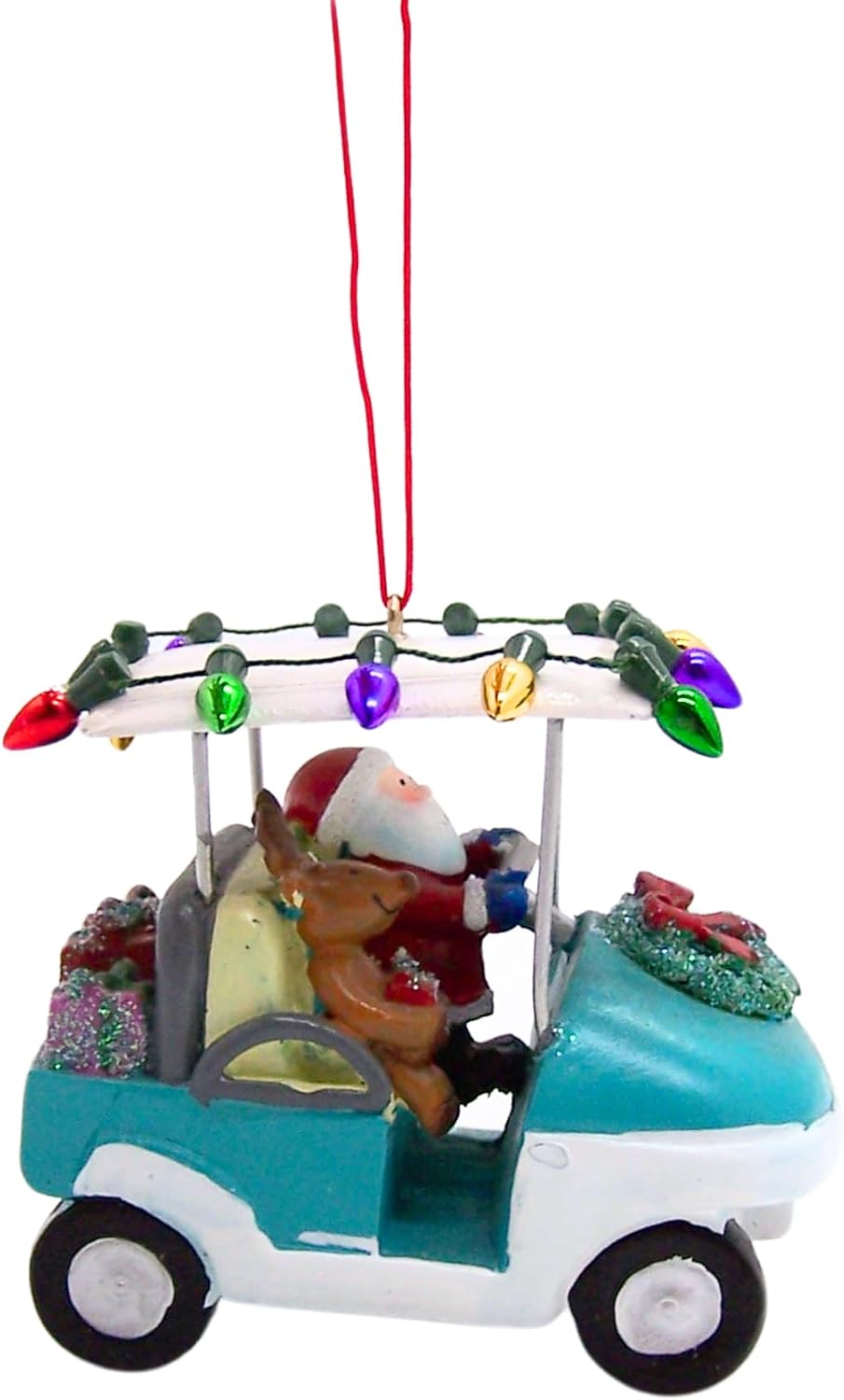 Christmas Golf Cart Ornament with Santa and Lights, Holiday Tree Decoration, 2.5 Inches