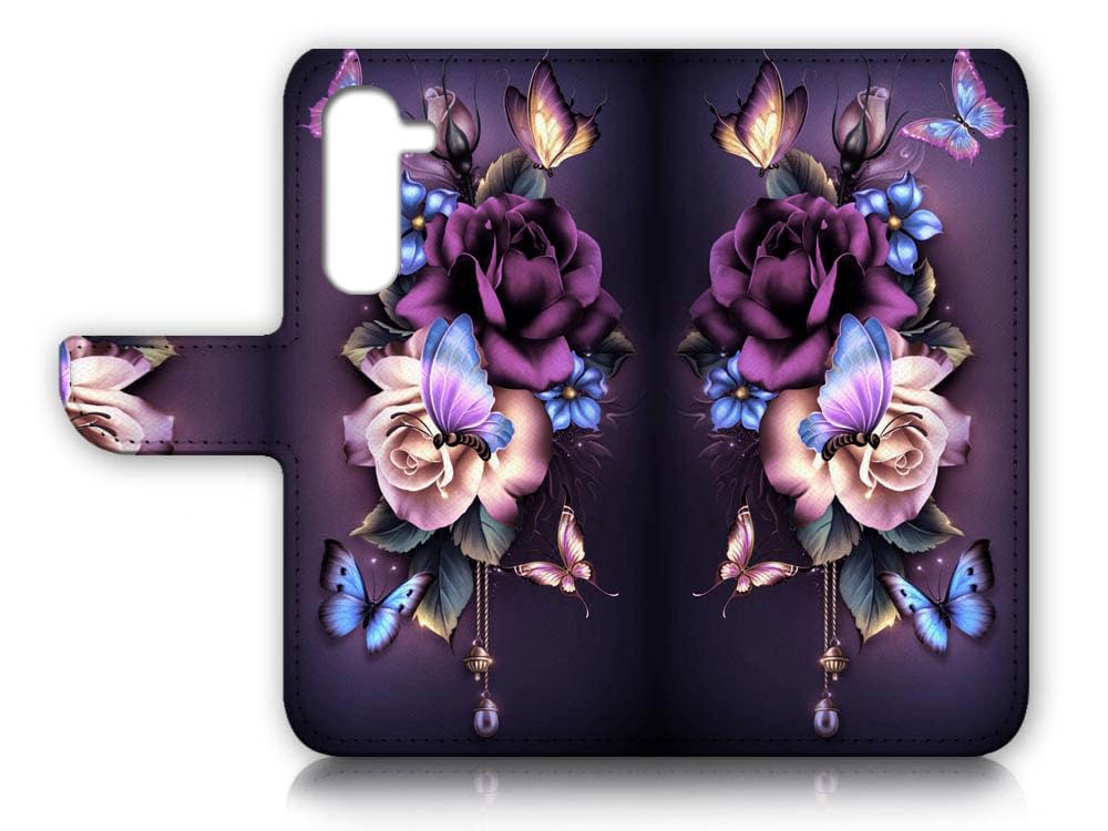 for Samsung S23+, Samsung Galaxy S23 Plus, Art Designed Flip Wallet Style Cover Case Flower Butterfly Painting Full Body Protection AD003 (#24886 Purple Rose Flower s23p)