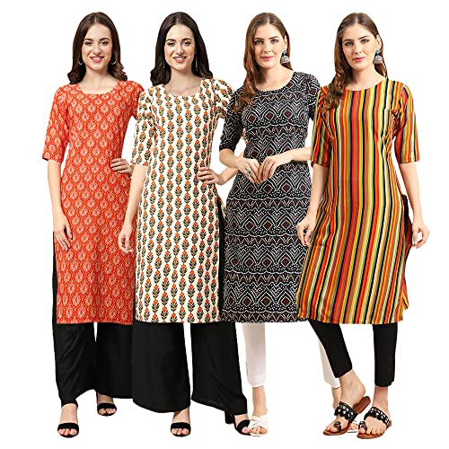 Image of Pinkmint Women's Crepe Digital Print Straight Kurta [Pack of 4]