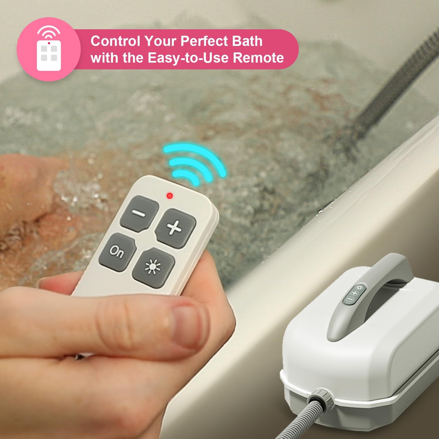 Flgocexs Massaggiatore portatile per vasca da bagno, impermeabile, per vasca da bagno, bolle a 6 velocità, telecomando e ventose antiscivolo, per rilassarsi in casa, rosa