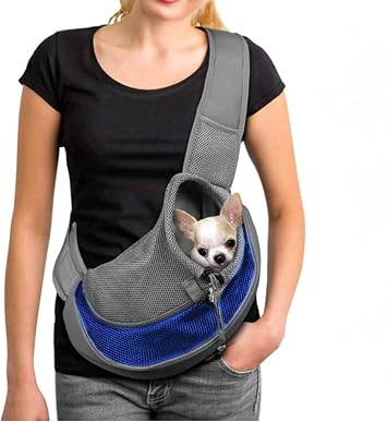 Pet Carrier Slings for Small Dogs and Cats, Hands-Free Papoose Small Animal Puppy Travel Bag Tote Adjustable Padded Shoulder Strap with Breathable Mesh Pocket for Outdoor Travel