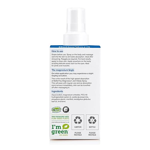 Miniatura 8 de BetterYou Spray corporal de magnesio para articulaciones - Spray de alivio muscular - Cloruro de magnesio tópico y glucosamina - mentol refrescante