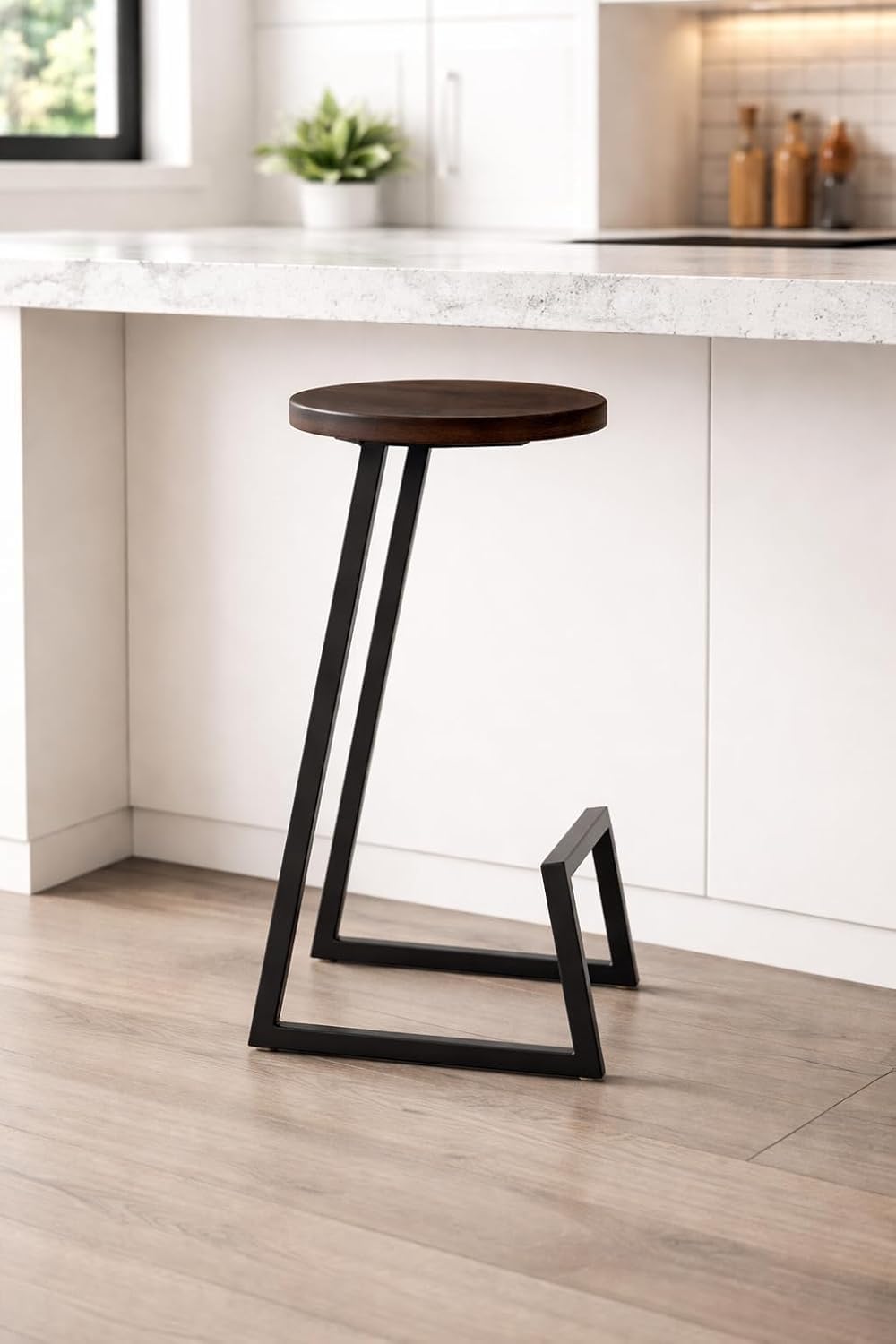 45870 Classic Bar Stool, Outdoor Iron high Chair for Home Living Room Balcony, Solid Wood Work Stool for Hotel Cafe, Ergonomic Design, sedentary Comfort/Black / 65 cm-image-16