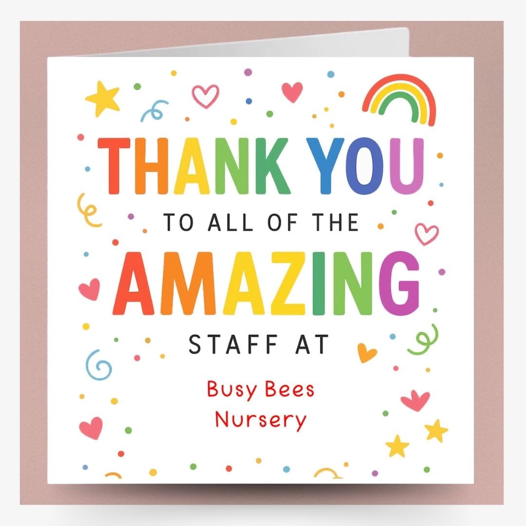 Large Personalised Thank You Card for all staff at Nursery, School or Teachers, Leaving School Cards, Thanks Nursery Pre-school Teacher Appreciation Gift Keepsake (Large Card (21cm x 21cm))