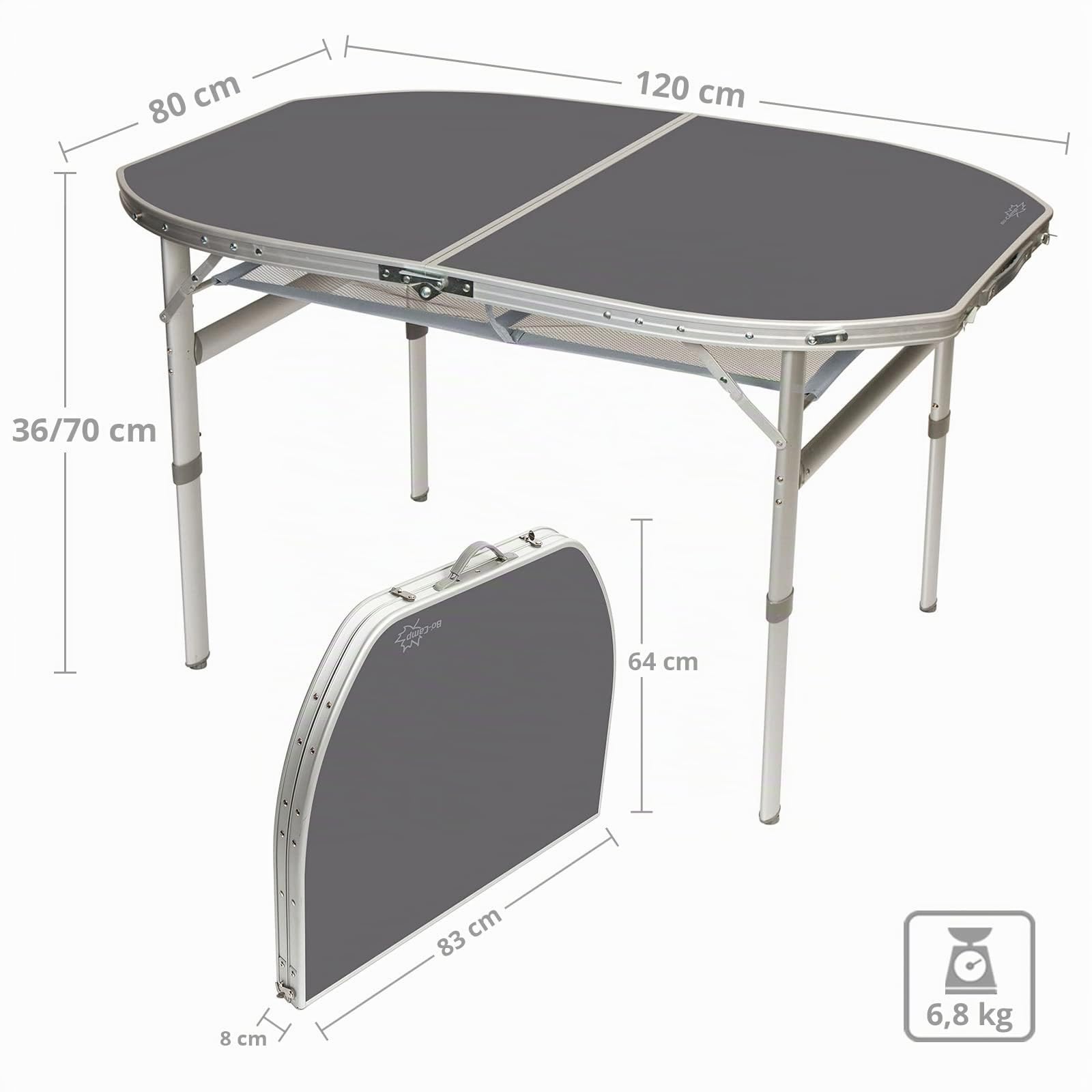 Bo-Camp - Tisch - Oval - Koffermodell - 120x80 cm