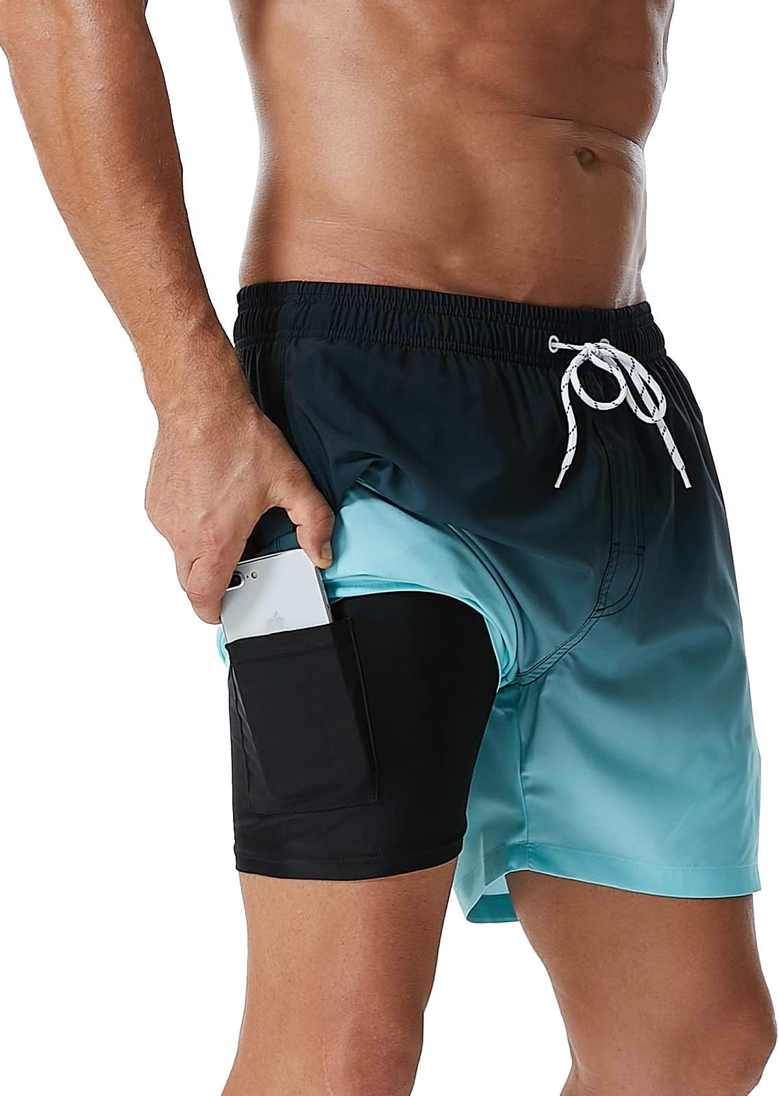 SILKWORLDMens Swimming Trunks with Compression Liner Quick Dry 5 inch Swim Shorts with Zipper Pockets