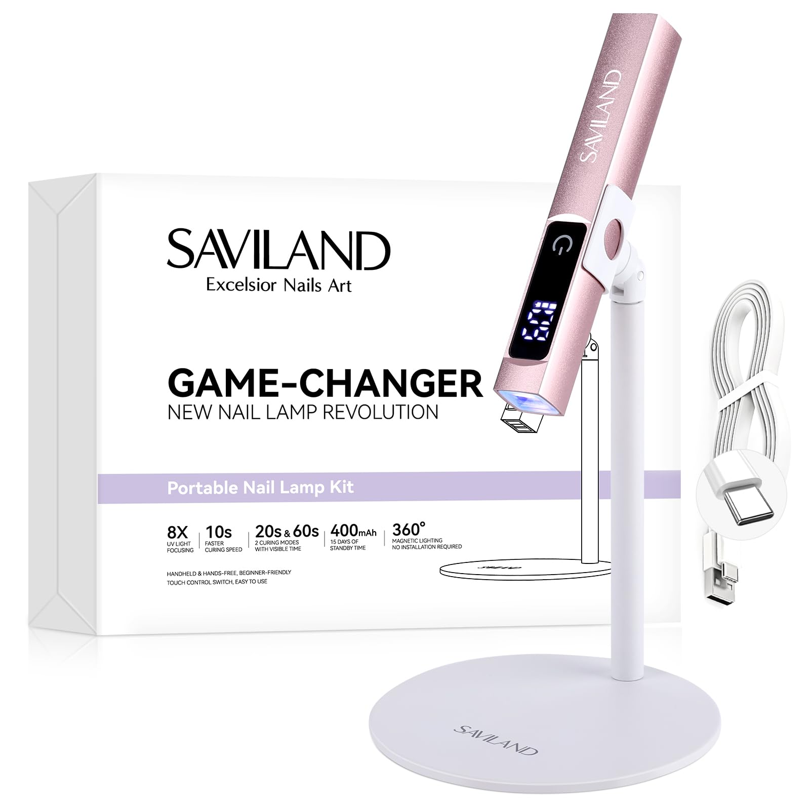SAVILAND SSPro X Handheld U V Nail Lamp: 10s Flash Cure U V Light for Gel Nails with Magnetic Stand LED Screen 400mAh Rechargeable LED Nail Lamp Portable Nail Light 2-Timers Minimalistnails DIY Home