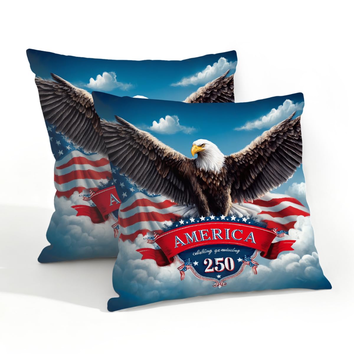 Outdoor Pillow Covers Waterproof Pillowcases 20x20in Set of 2 America-250th Anniversary Bald Eagle Decorative Throw Cushion Case for Couch Sofa Garden Patio Furniture