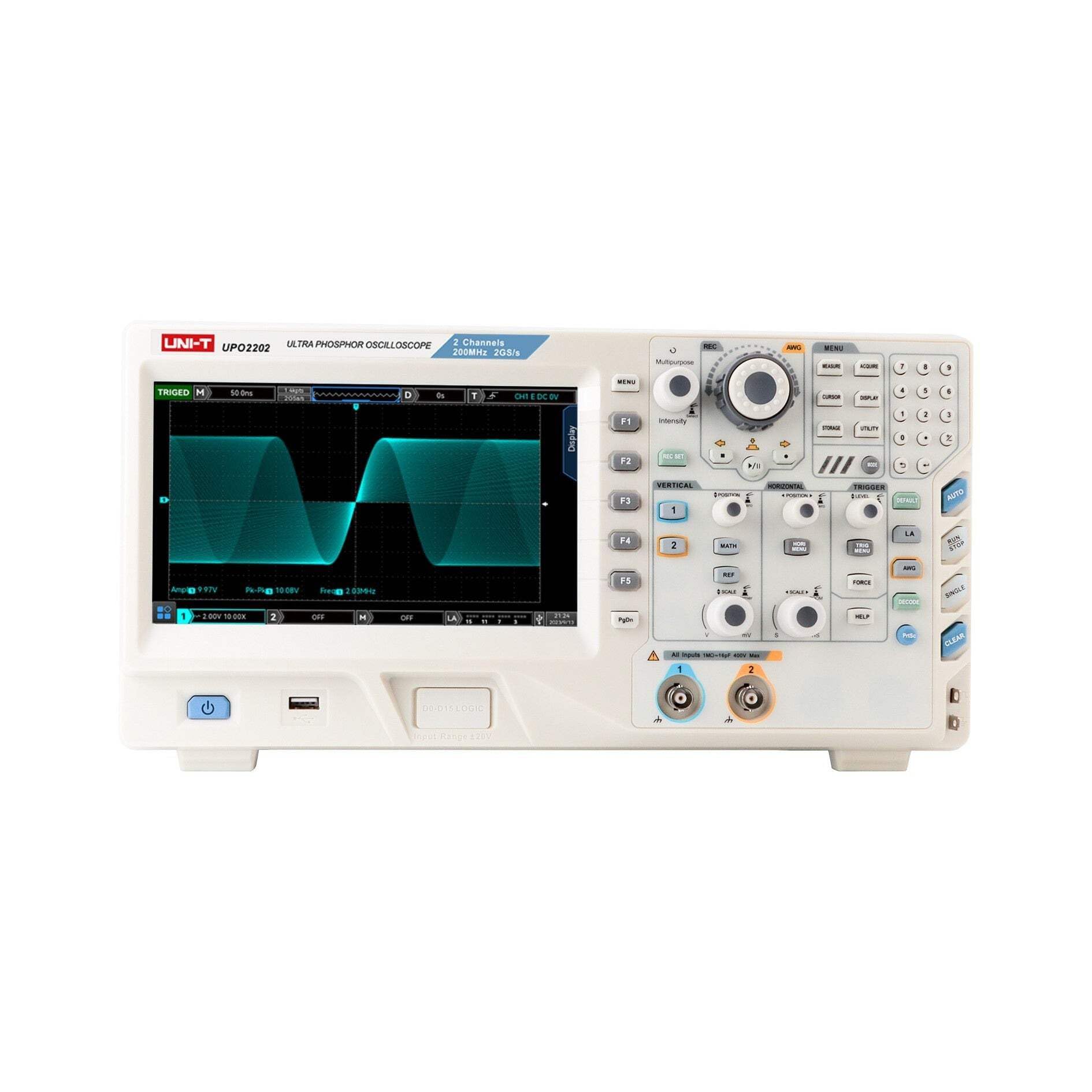 UNI-T UPO2204 digitales Phosphoroszilloskop mit 4 Kanäle, 2GSa/s, 200MHz, 56Mpts