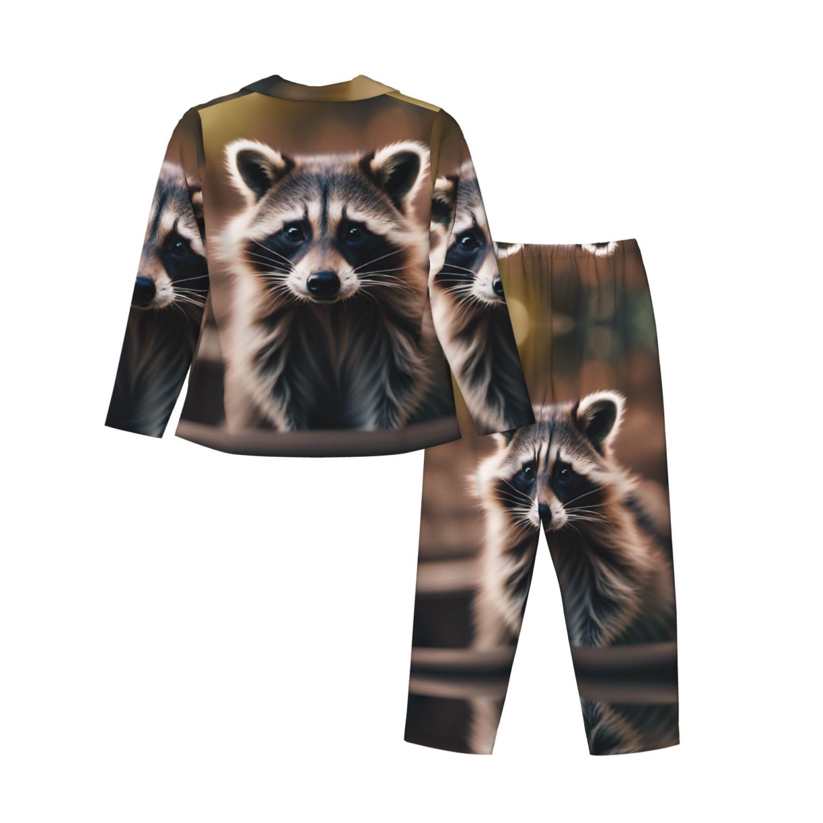 Cute Raccoon (1) Stampa Donne Manica Lunga Pigiama Set Giornaliero Lounge Sleepwear Due Pezzi Morbido Nightwear Wear