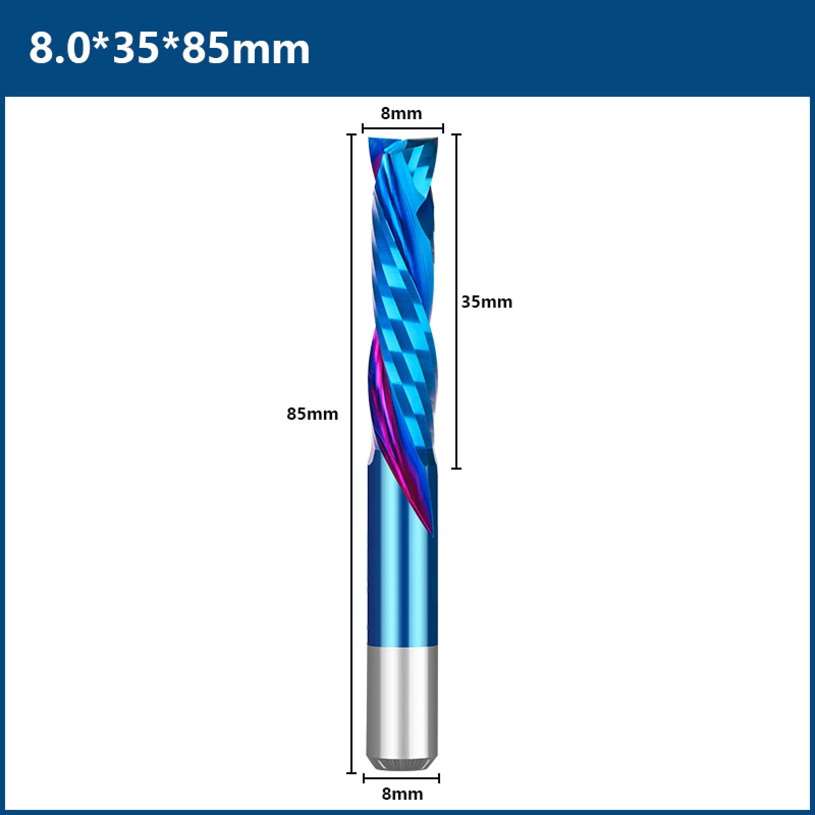 1pc Fresa A Compressione 3.175/4/6/8mm Gambo Lavorazione Del Legno UP DOWN Cut Router Di CNC Bit Due Flauti Spirale Strumento Di Fresatura In Metallo Duro,8x35x85L